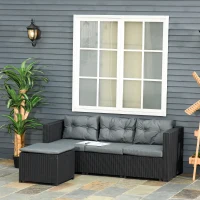 Outsunny Ensemble salon de jardin 2 pièces canapé 3 places + pouf 7 coussins déhoussables inclus PP imitation rotin tressé gris(m-2)