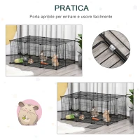 Pawhut Gabbia per Conigli e Piccoli Animali, 22 Pannelli Modulabili in Metallo con Porta, Nero, 105 x 70 x 45cm(m-4)