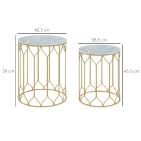 Outsunny Round Coffee Table Set of 2, Modern Nesting Tables with Ceramic Tile Top, Small End Tables, Indoor Outdoor Side Table with Metal Frame for Living Room, Bedroom, Patio, Balcony, Multicoloured(m-3)