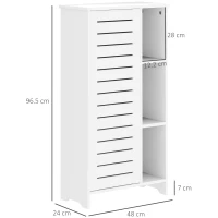 HOMCOM Mobile Bagno con Armadietto Chiuso a 3 Livelli e 3 Ripiani Aperti, in Legno Bianco, 48x24x96.5 cm(m-3)