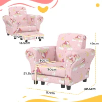 AIYAPLAY 2 Piece Kids Sofa Set with Unicorn Design, Wooden Frame, for 1.5-3 Years Old, Pink(m-3)
