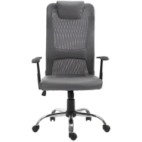 Vinsetto Office Chair, Computer Desk Chair, Mesh and PU Leather Swivel Chair with Adjustable Height and Rolling Wheels for Home Office Work Study, Grey(m-11)