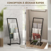 HOMCOM Porte-serviettes sur pieds en bambou et acier avec 4 barres support 40,5L x 28l x 98H cm - noir et naturel(m-5)
