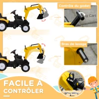 HOMCOM Tracteur à pédales avec remorque amovible pelle et râteau jeu de plein air enfants 3 à 6 ans jaune noir(m-5)