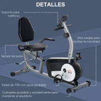 HOMCOM Bicicleta Estática con Respaldo 8 Niveles de Resistencia Magnética Longitud Ajustable Pantalla LCD para Casa Gris(m-7)