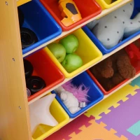 HOMCOM Étagère pour jouets enfants meuble de rangement 12 casiers plastique amovibles inclus cadre MDF coloris bois de hêtre(m-7)