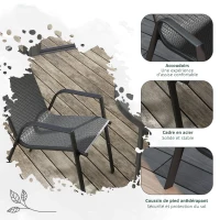 Outsunny Lot de 4 chaises de jardin empilables, fauteuil d'extérieur avec accoudoirs et revêtement en résine tressée effet rotin(m-7)