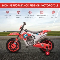 HOMCOM 12V Kids Electric Motorcycle Ride-On, with Training Wheels, for Ages 3-6 Years - Red(m-4)