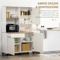 HOMCOM Dispensa Cucina in Truciolato e MDF con Ripiani Aperti, Armadietti e Cassetto, 119x41x180 cm, Bianco(m-4)
