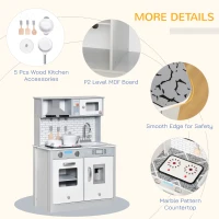 HOMCOM Kids Wooden Toy Kitchen Pretend Play Cooking Playset w/ Sound & Light Effect, Battery Operated Cooktop, Ice Machine, Marble Pattern Countertop, for 3-6 Years Old(m-7)