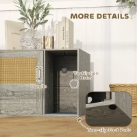 PawHut Cat Litter Box Enclosure with Rattan Door, Scratching Mat, Toy Ball, Non-Slip Foot Pads, Grey(m-8)