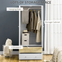 HOMCOM 2-Door Wardrobe with 2 Drawers, Hanging Rod and Anti-tipping Straps for Bedroom Clothes Storage Organisation, White(m-4)
