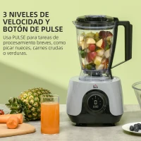 HOMCOM Procesador de Alimentos 650W Bol de 1L Vaso de 1,25L Amasador Batidora Exprimidor con 3 Velocidades 23,5x21x17,5 cm Plata(m-4)