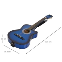 HOMCOM 38 Inch Full Size Blue Classical Acoustic Electric Guitar Kids Guitar and Junior Guitar   Premium Gloss Finish w/Case - Blue(m-3)