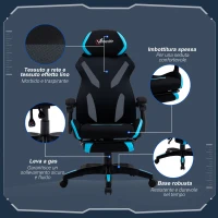 Vinsetto Sedia da Gaming con Supporto Lombare, Sedia Ufficio Ergonomica con Altezza Regolabile in Tessuto Nero e Blu, 65x65x119-129cm(m-8)