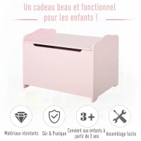 HOMCOM Coffres à jouets pour enfants Boîte à jouets malle de rangement dim. 60L x 40l x 48H cm vérin pneumatique MDF rose(m-4)