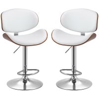 HOMCOM Lot de 2 chaises de bar tabouret hauteur réglable revêtement synthétique 53 x 52 x 92-112 cm blanc