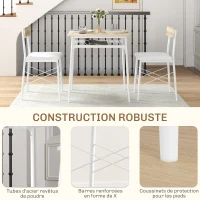 HOMCOM Ensemble table et chaises, table de cuisine avec chaises, structure en acier, avec 2 chaises encastrables, blanc chêne(m-7)