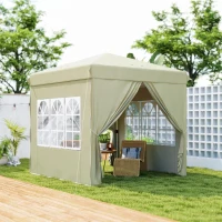 Outsunny Gazebo da Giardino Pop Up con 2 Finestre e Gambe Regolabili, in Metallo e tessuto Oxford, 248x248x270 cm, Crema(m-2)