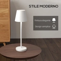HOMCOM Lampada da Tavolo Portatile in Acrilico e Metallo da 3600mAh con Cavo di Ricarica, Ø11.2x36.5 cm, Bianco(m-6)