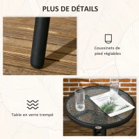 Outsunny Ensemble de jardin salon de jardin en résine tressée 3 pièces 2 fauteuils + 1 table basse plateau en verre trempé(m-7)