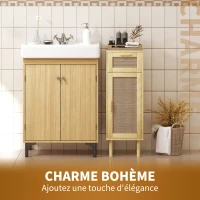 HOMCOM Meuble salle de bain rangement, meuble de rangement style bohème - tiroir et placard, étagères réglables, porte à rotin(m-4)