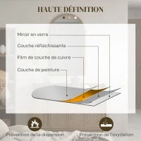 HOMCOM Miroir mural arche, 110 x 65 cm Cadre en bois, Miroir arqué pour le salon, la chambre, l'entrée, brun foncé(m-5)