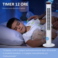 HOMCOM Ventilatore a Colonna con 3 Velocità e 4 Modalità, Timer di 12h, Pannello LED e Telecomando, Bianco(m-4)