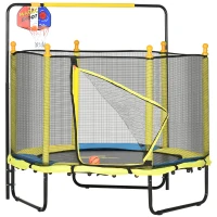 ZONEKIZ Trampoline rond enfant avec filet de protection capacité 50 kg pour adultes et enfants diamètre 140 cm jaune et noir(m-1)