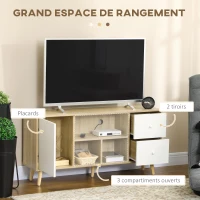 HOMCOM Meuble TV pour télévision jusqu'à 45 pouces pieds en bois massif style scandinave 3 niches 1 placard 120 x 30 x 60 cm(m-4)