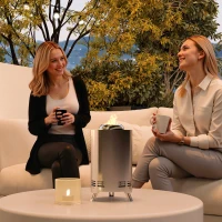 Outsunny Smokeless Fire Pit, 16 x 16 cm Stainless Steel Portable Wood Burning Firepit with Poker, Wood or Pellet Fuelled Tabletop Fire Pit for Garden Camping Bonfire Party, Silver Tone(m-2)