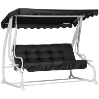 Outsunny Balancelle de jardin 2 places convertible grand confort toit inclinaison réglable coussin plateaux porte-gobelets métal polyester noir(m-1)