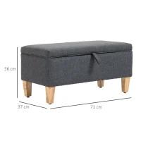 HOMCOM 30L Linen Storage Ottoman Padded Footstool with Rubberwood Legs for Storage Box, Bed End, Shoe Bench, Seating, Dark Grey(m-3)