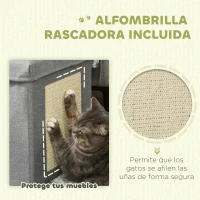 PawHut Casa para Gatos con Tablero de Rascar y Puerta para Interior 36,5x36,5x36,5 cm Gris(m-4)