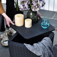 Outsunny Salon de jardin 2 pers. 3 pièces - ensemble bistro style néo-rétro - 2 fauteuils lounge + table basse coffre - polypropylène noir imitation rotin(m-5)