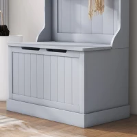 HOMCOM Mobile Appendiabiti 3 in 1 con 4 Ganci e Panca Contenitore, in Legno, 71.5x39.5x170 cm, Grigio(m-9)