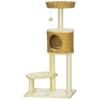 PawHut Arbre à chat griffoir pour chat poteaux sisal avec niche panier et balle suspendue hauteur 115 cm beige(m-10)