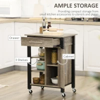 HOMCOM Kitchen Trolley Utility Cart on Wheels with Storage Shelves & Drawer for Dining Room, Oak(m-4)