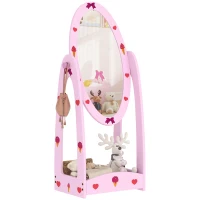 AIYAPLAY Kids Full Length Mirror, 360° Rotating Children Standing Mirror with Storage Shelf, Pink(m-1)
