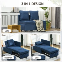 HOMCOM Convertible Single Sofa Bed with Thick Padded Seat, 3-in-1 Multi-Functional Sleeper Chair Bed with Magazine Pocket, for Living Room, Blue(m-4)