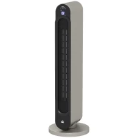 HOMCOM Calefactor Cerámico de Torre 1100/2200W Mando Pantalla LED Temporizador y Oscilación Ø25x73,5 cm Plata y Negro(m-10)