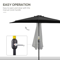 Outsunny 2.7m Garden Half Parasol, Outdoor Balcony Umbrella with 5 Steel Ribs, Patio Sun Shade, Black(m-4)
