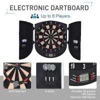 HOMCOM  Electronic Dartboard Set 26 Games and 185 Variations with 6 Darts and Cabinet to Stroage Multi-Game Option Ready-to-Play(m-4)