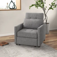 HOMCOM 3-In-1 Chair Bed, Convertible Sleeper Chair with Adjustable Backrest, Pillow and Footrest for Living Room, Grey(m-2)