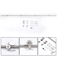 HOMCOM Kit de Herrajes de Acero Inoxidable para Instalación de Puerta Corredera de Madera Ø2,5x200 cm Plata(m-8)