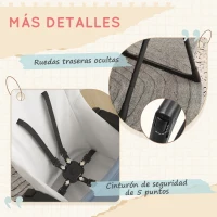 ZONEKIZ Trona para Bebé Ajustable y Reclinable con Doble Bandeja Ruedas y Cinturón de Seguridad 70x53x107 cm Negro y Blanco(m-7)