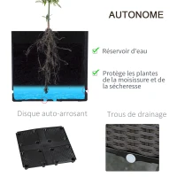 Outsunny Jardinière avec Treillis dim. 40L x 40l x 177H cm Insert d'irrigation Inclus PP Imitation rotin tressé Chocolat(m-5)