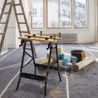 DURHAND 4-in-1 Work Bench, Folding Clamp Table w/ 4 Adjustable Clamping Pegs for DIY Home Garage, Black(m-2)