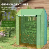 Outsunny Serre de jardin avec 2 espaces et 2 portes enroulables - 0,8 m² Serre à tomates dim. 1L x 0,8l x 1,5H m, Acier et PE(m-4)