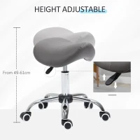 HOMCOM Cosmetic Stool 360° Rotate Height Adjustable Salon Massage Spa Chair Hydraulic Rolling Faux Leather Saddle Stool, Grey(m-4)